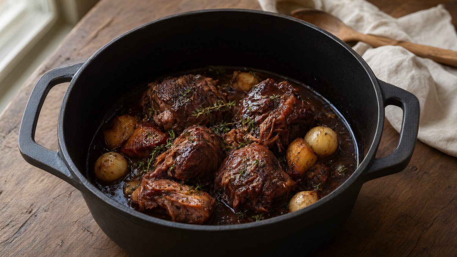 Carrilleras al vino tinto en cocotte