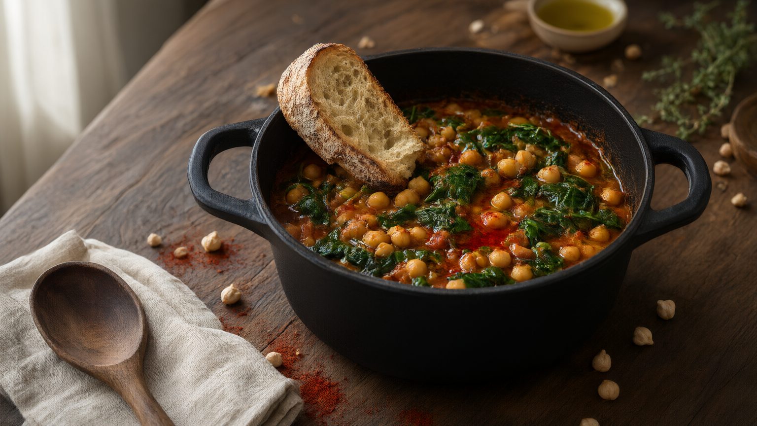 Garbanzos con espinacas en cocotte