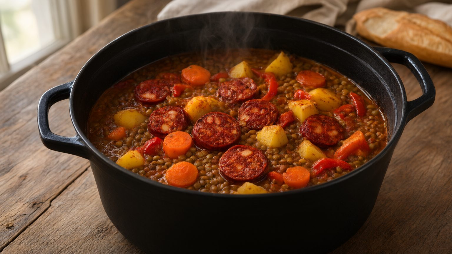 Lentejas estofadas en cocotte