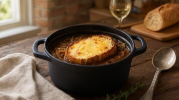 Sopa de cebolla gratinada en cocotte
